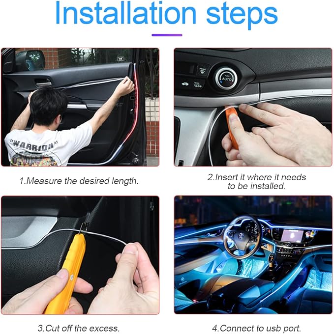 EL Wire LED Strip Lights, USB Auto Neon Light Strip with Sewing Edge, 16FT Electroluminescent Car Ambient Lighting Kit with Fuse Protection, Car Decoration Accessory (Green/16FT)