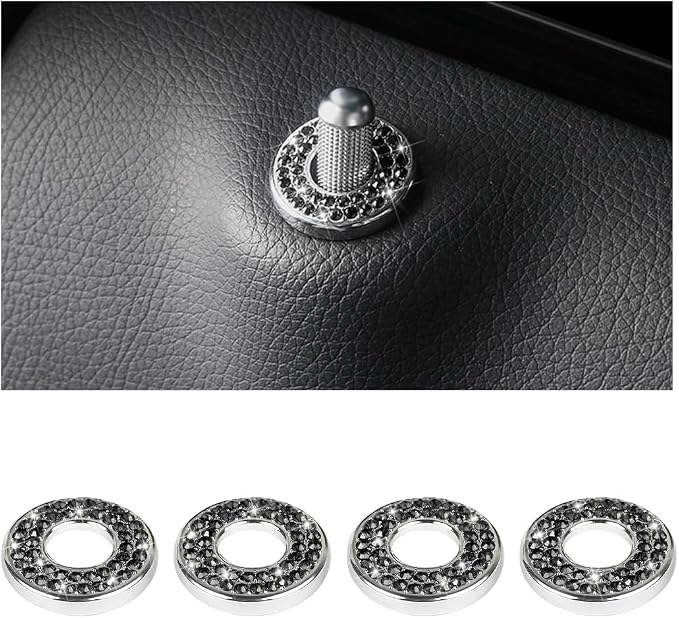 4 Pcs Bling Car Inner Door Lock Covers, Crystal Pull Rod Bolt Stickers, Sparkly Rhinestones Auto Door Bolt Decorations, Vehicle Lock Pin Cap Decors for C Class C200L GLC260 C260L (Black)