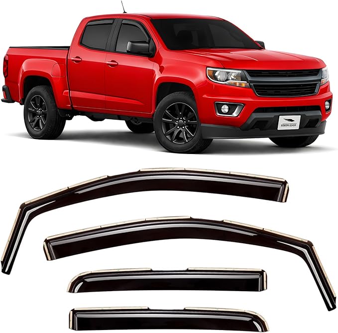 Voron Glass in-Channel Extra Durable Rain Guards for Trucks Chevrolet (Chevy) Colorado/GMC Canyon 2015-2022 Crew Cab, Window Deflectors, Vent Window Visors, 4 Pieces - 220184