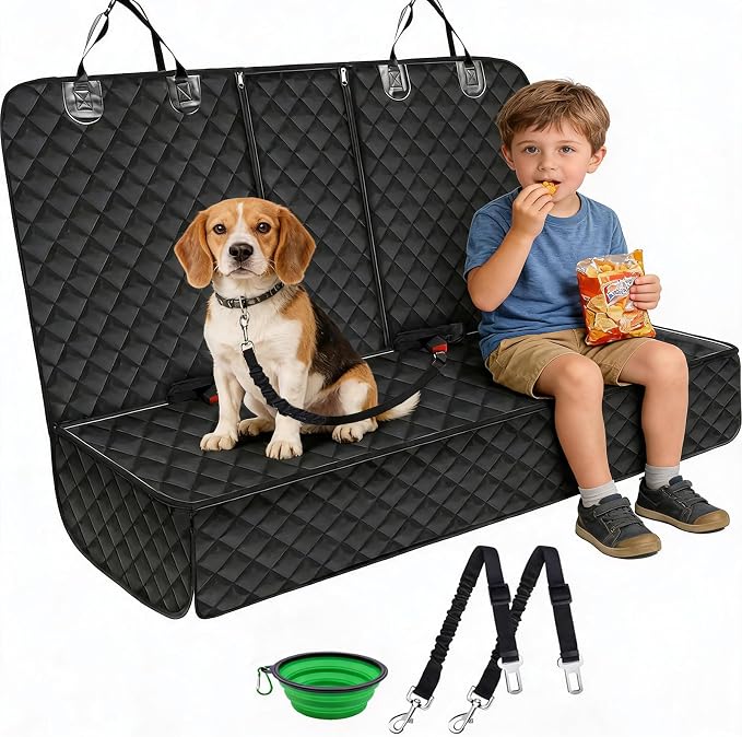 SNZ Dog Car Seat Cover for Back Seat, 100% Waterproof Pet Seat Protector, Bench Backseat Covers for Dogs (53” Width), Scratch Proof Nonslip for Most Cars, Trucks, and SUVs