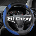Customized Auto Car Steering Wheel Cover for Chevy 14.5-15 inches, Steering Wheel Cover for Chevrolet (Black+Blue - Standard Size)