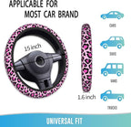 Elastic Steering Wheel Cover Car Accessories Cute Universal 15 Inch Absorbing Sweat Non-Slip Breathable for Woman - Pink Leopard Printed