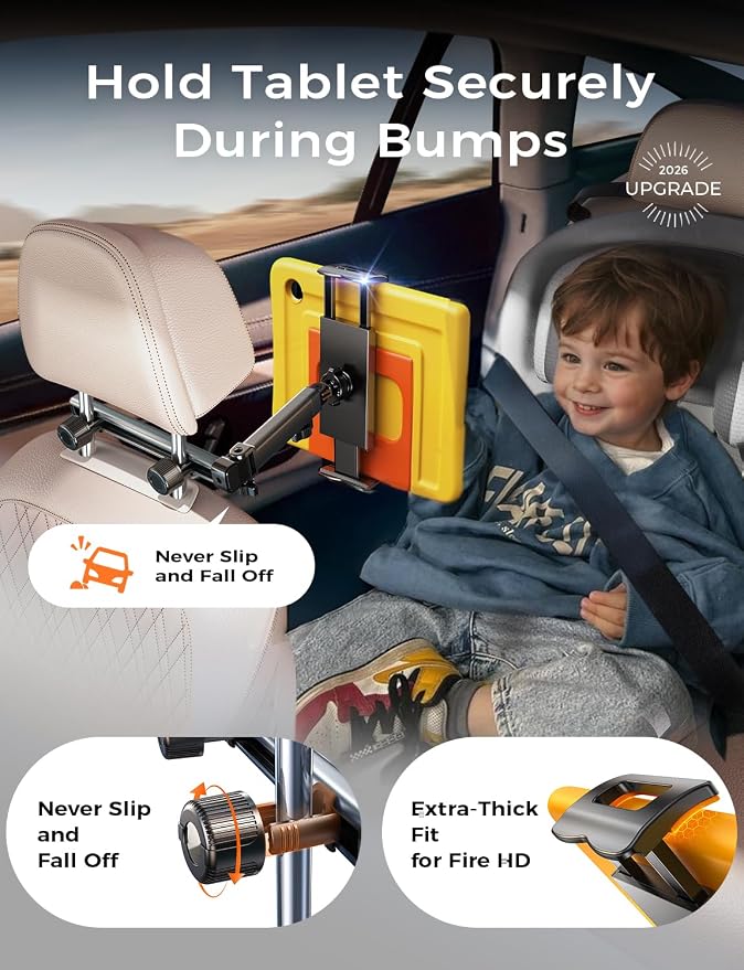 for iPad Holder Car Tablet Mount, Road Trip Essentials Toddler Kids Travel Gifts, Car Accessories for Women Interior Organizer Mens Truck 3in1 Tablet Holder for Car Camping Back Seat Headrest