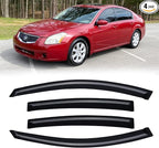 Rain Guards for 2004-2008 Nissan Maxima, Out-Channel Window Visor Shields Vent Deflector Shade Wind Dark Smoke 2005 2006 2007 04 05 06 07 08, Tape-On Outside-Mount, 4PCS
