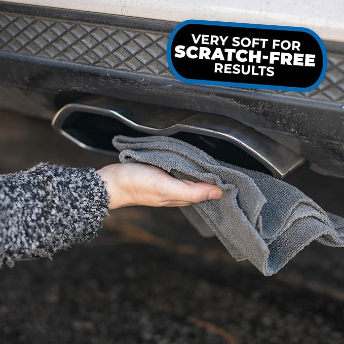 The Miner - Professional Metal Polishing Microfiber Towels for Cars; Safe on High-End Wheels and Soft Metals, 70/30 Blend, Dual-Pile, 365GSM, 16in x 16in, Grey (10-Pack)