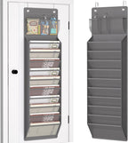 Over the Door File Organizer, Wall Hanging File Folders with 10 Large Pockets for Mails, Magazines, Back to School Supplies, Office Pocket Chart, Paper Organization (Gray)