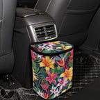 Tropical Hiiscus Plumeria Print Car Trash Can with Lid, Leak Proof Auto Trash Bag Hanging Vehicle Garbage Can Multipurpose Storage Container for Back Seat Road Trip