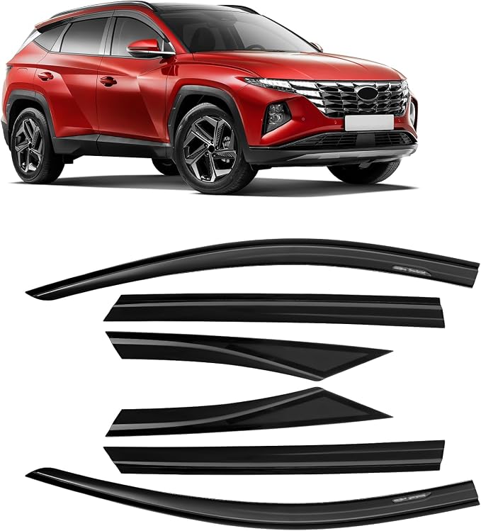 Rain Guards Compatible with Hyundai Tucson 2022 2023 2024 2025 2026, Tape-On Side Window Wind Deflectors & Visors Out-Channel 2022-2026 Tucson Rain Guard Black - 6 PCS