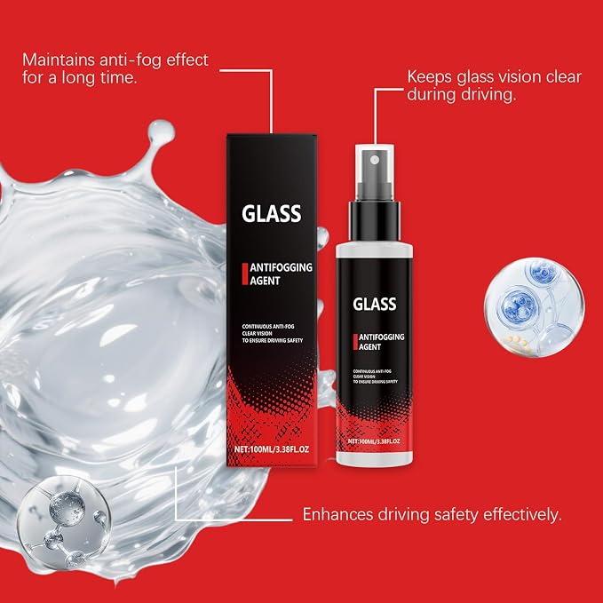 Anti Fog Spray For Car Windshield – 100ml Vehicle Glass Defogger, Clear Window Polishing Solution, Anti Haze Coating, Smudge Removal, Water Formula | Goggles Mirror Automotive Shower Motorcy