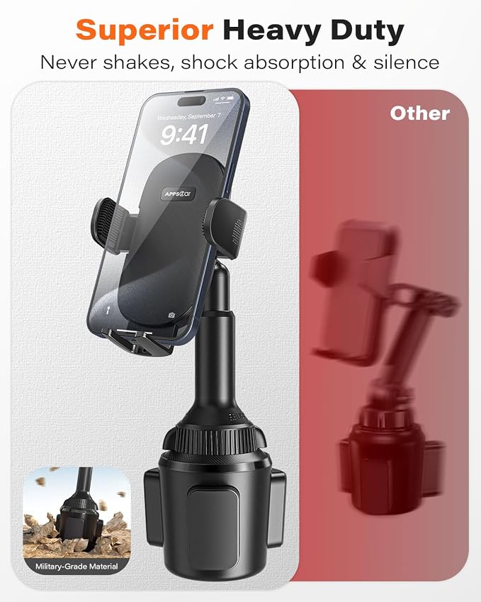 Universal Car Cup Phone Holder | Quick Extension Long Arm | 360° Swivel | Adjustable for iPhone, Samsung, Google, and All Smartphones | Stable & No Shake Design