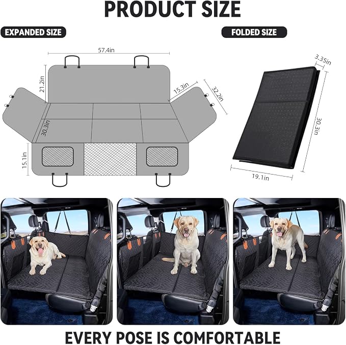 Dog Back Seat Extender for Truck,Truck Seat Cover Back Seat,Dog Hammock for Truck,Pet Seat Covers for Dogs,Hard Bottom Seat Extender for Dogs(Black,for Full Size Truck)