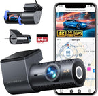 4K Dash Cam Front and Rear, 5G WiFi & GPS & 64GB Card, 1.5" IPS Display Dash Camera for Cars, 4K+1080P Dual Car Dashcam with 24H Parking Mode, Night Vision, G-Sensor, Loop Recording, WDR, 170° Angle