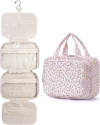 Hanging Toiletry Bag for Women Travel Makeup Bag Organizer Toiletries Bag for Travel Size Essentials Accessories Cosmetics (Pink Flower (Medium))
