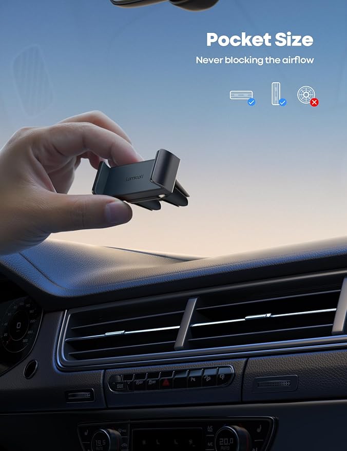 Car Cell Phone Mount, Air Vent Clip Holder, Universal Stand Hands Free Cradle Compatible with Phone 12 Mini 11 Pro Xs Xs Max Xr X 8 7 6 6s Plus SE and Other 4.7-6.5'' Smartphones - Gray