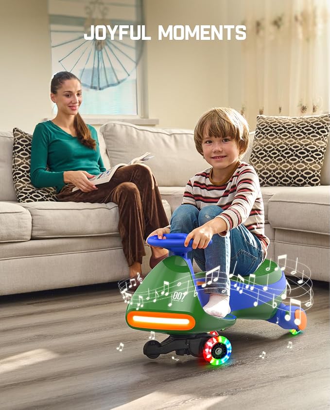 N7 Pro Electric Wiggle Car with Pedal, Rechargeable Battery, CyberWiggle, 2 in 1 Swing Car, 2 Speeds Max 4 Mph, Anti-Rollover, Flashing Wheels, Bluetooth, Ages 3+, 150 Lbs, Green