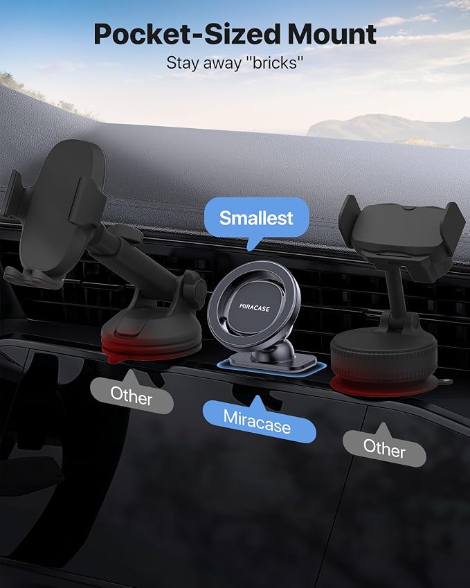 Latest Upgrade for MagSafe Car Mount [33+LBS Strong Suction & 2200gf Magnetic] Small Phone Holders for Your Car Dashboard, 360° Adjustable Car Phone Holder Mount for iPhone Garmin GPS
