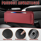 Car Seat Gap Organizer, Premium Leather Auto Seat Storage Box, Vehicle Adjustable Front Seat Gap Filler, Car Seat Side Pocket Organizer for Phones, Glasses, Keys, Money, Cards (Red)