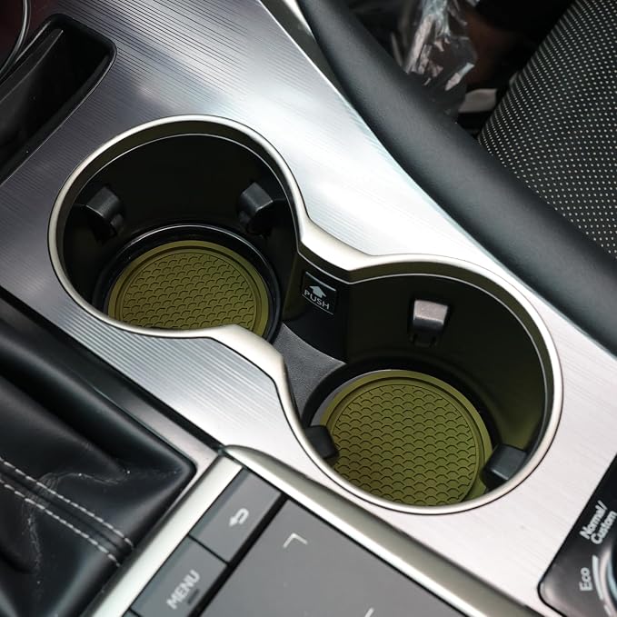 Car Cup Coaster, 4PCS Universal Non-Slip Cup Holders Embedded in Ornaments Coaster, Car Interior Accessories, Olive Green
