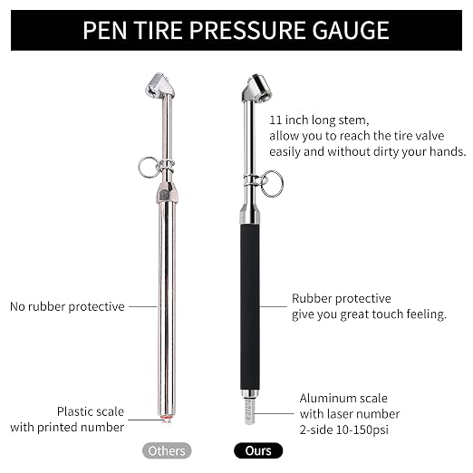 Tire Pressure Gauge Dual Head Truck Tire Pressure Gauge 10-150PSI, Heavy Duty Stainless Steel Tire Gauge with Two-Sided Aluminum Scaleplate for Cars Trucks RV Van 2 Pack