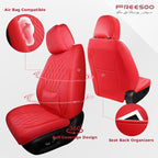 Red Car Seat Covers Full Set - Faux Nappa Leather Seat Covers for Cars, Ultra Breathable Waterproof Front Seats Protector with Lumbar Support, Universal Fit for Automotive Sedan SUVs Pickups