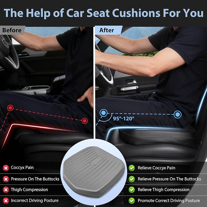 Premium Leather Car Seat Cushion, Comfort Memory Foam Driver Seat Cushion for Long Driving, Waterproof Non-Slip Seat Cushions for Cars, Truck, SUV, Office Chairs, Stadium, Gray ﻿
