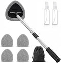 25.5" Extra-Long Reach – Super Absorbent Coral Velvet Windshield Cleaner Tool, Streak-Free Windshield Cleaning Tool Kit with 5 Pads, 2 Spray Bottles & Storage Bag for Auto Glass & Home Windows, Gray