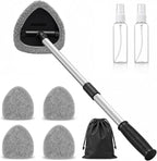 25.5" Extra-Long Reach – Super Absorbent Coral Velvet Windshield Cleaner Tool, Streak-Free Windshield Cleaning Tool Kit with 5 Pads, 2 Spray Bottles & Storage Bag for Auto Glass & Home Windows, Gray
