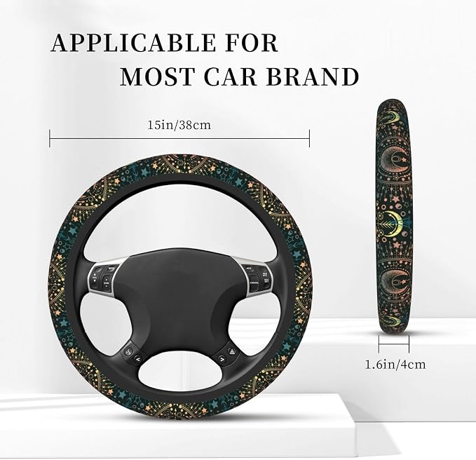 Magical Astrology Moon Star Steering Wheel Cover for Women Men Girls Car Accessories Decor Anti-Slip Neoprene Auto Steering Wheel Covers Protector Universal 15 Inch