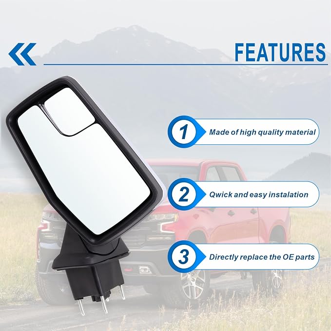 Left Driver Side Mirror Compatible With 2019-2025 Chevy Silverado 1500 With Power Glass Manual Folding Heated Without Turn Signal Chrome Replace#GM1320583(5Pins)