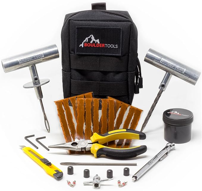 Compact Tire Repair kit with Molle Storage Pouch. Heavy Duty Universal Tire Plug Kit, Easily Stores Inside Your UTV, ATV, Truck, Motorcycle, Overlanding Gear or RV