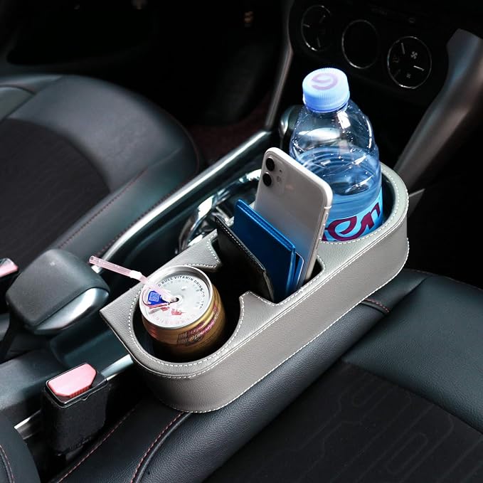 Car Seat Organizer Cup Drink Holders Multi Functional Gap Filler Storage Box Insert Organization Helps Reduce Distracted Driving&Holds Phone Mount Mug Bottle Cellphone (PUBD-Gray)