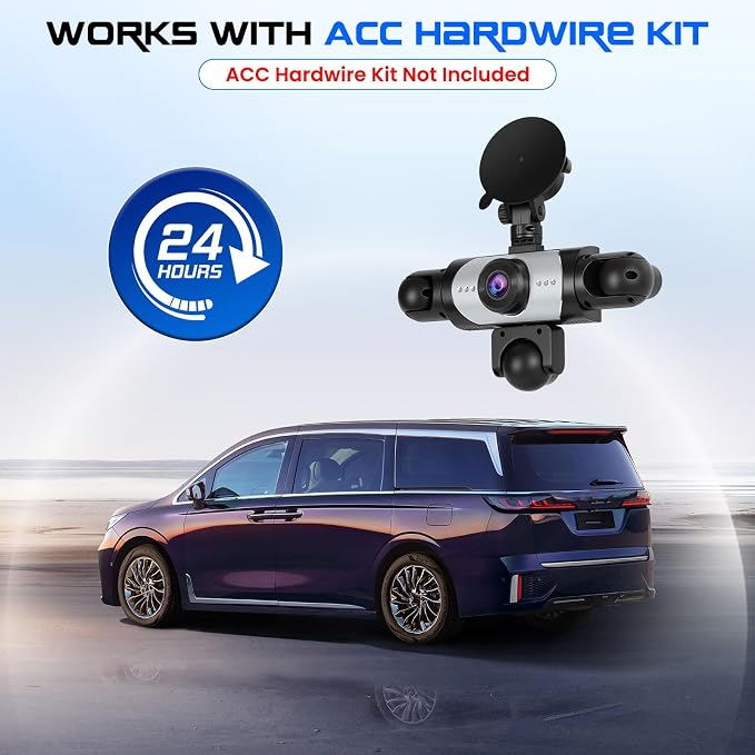 5 Channel Dash Cam 360° View, 1080P Front and Rear Left Right Inside 3.16 Inch Dash Camera for Cars, 12 Lights Night Vision, Motion Detection Camera for Cars