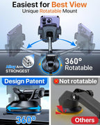 YRU True Upgrade for Safety Car Phone Holder Mount Patent & Military-Grade Dashboard Cell Phone Holder for Car Vent Windshield Phone Stand for iPhone 17 16 15 14 13 Pro Max Truck Samsung, Matte Black