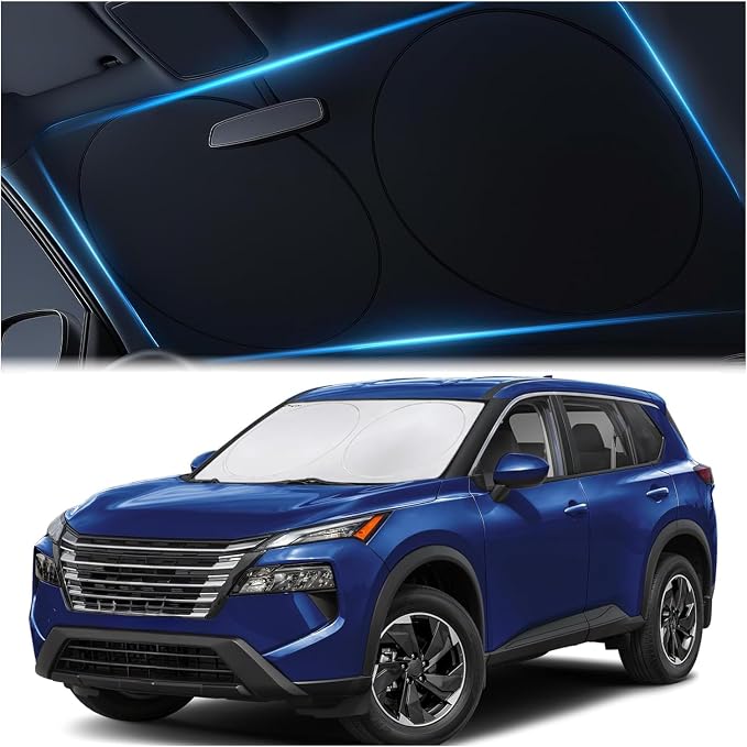 Car Windshield Sunshade – Double-Layer Design for 2X Heat Blocking, Blocks UV Rays, Foldable Sun Shade for Cars, Trucks & SUVs, Keeps Interior Cooler, Medium (59 x 31 in)