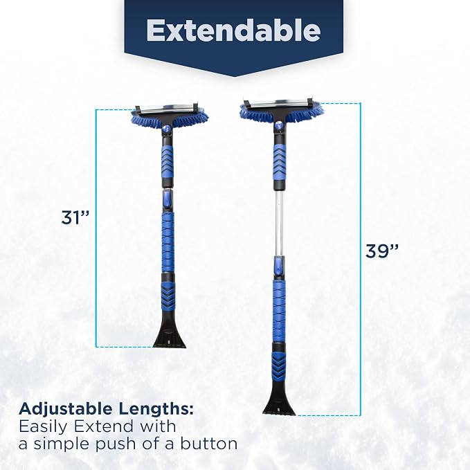 39" Ice Scrapers for Car Windshield | Snow Brush for Car | Extendable Car Snow Brush and Detachable Ice Scraper | Snow Remover for Cars, SUVs, & Trucks | 180 Degree Rotating Winter Brush