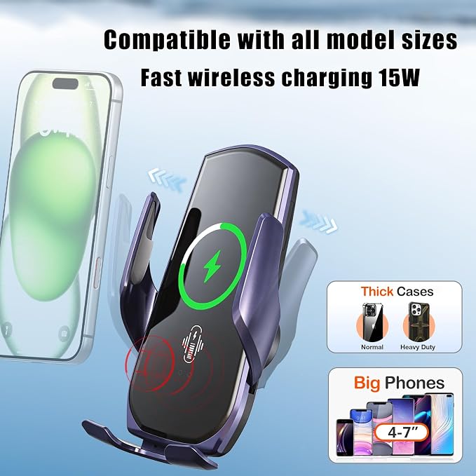 Car Phone Mount for Toyota RAV4 2013-2018 | 15W Wireless Fast Charging, Auto-Clamping Center Console, One-Hand Operation, 360° Adjustable, Without Blocking Airflow