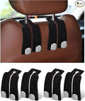 Headrest Hooks for Car, 4 Pack Car Seat Back Organizer Storage Hook, Double Hook Car Seat Hooks for Hanger Purses and Bags, Leather Purse Holder for Car, Black