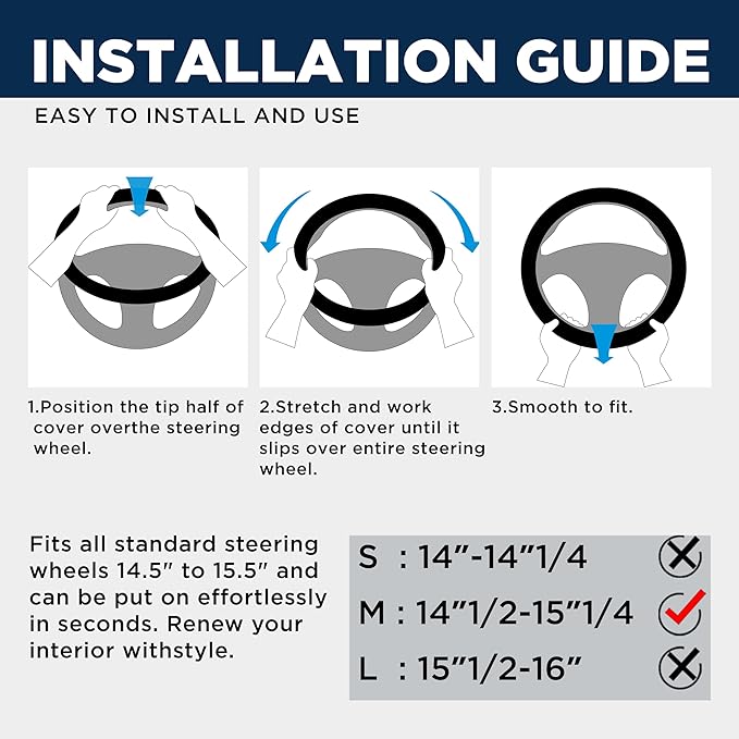 Car Steering Wheel Cover - Microfiber Leather Steering Wheel Wrap Sports 14.5-15 Inch Steering Wheel Cover Non-Slip for Men Women Mint Color