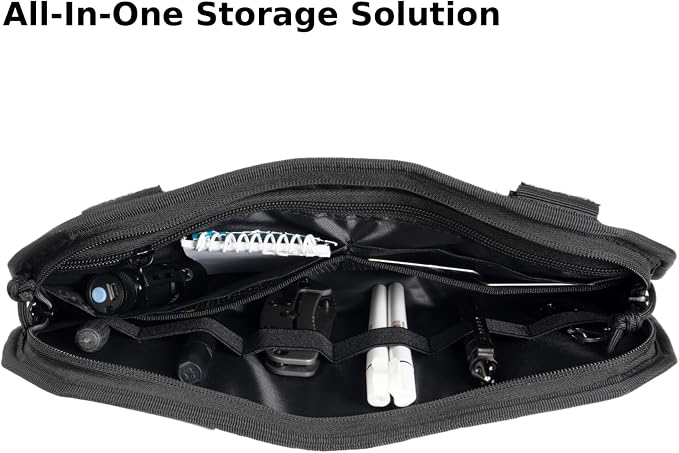 Car Visor Organizer, Sun Visor Organizer for Trucks Cars SUVs, Tactical Car Accessories with Zipper Visor Storage Pouch, Glasses Clip and Card Sleeve Pocket, Molle Visor Organizer with Panel (Black)