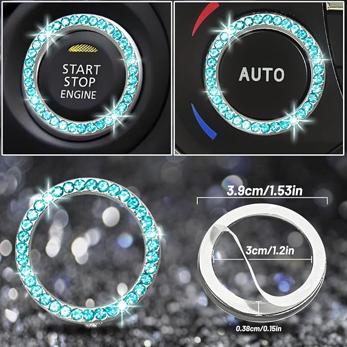 8 pcs Bling Car Accessories Set for Women, Steering Wheel Cover, Sparkly Seat Belt Covers, Bling Gear Shift Cover, Universal Fit Most Cars (Aquamarine Diamond)