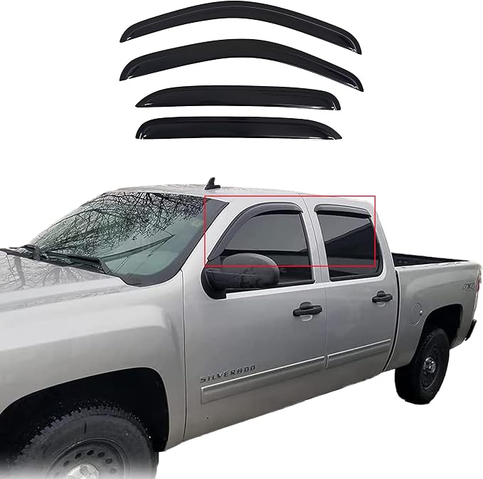Tape On Window Visors Rain Guards Compatible with 2007-2013 Chevrolet Silverado GMC Sierra 1500/2500HD/3500HD Crew Cab,Side Vent Window Deflector Rain Guard Shade,Truck Accessories-4pcs
