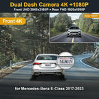 4K Dual Dash Cam Adapts for Benz E Class 2017-2023 E300 E350 E400 E450 W213 (HD2-6269), OEM Look, Front 2160P+Rear 1080P Video, Loop Recording, WiFi & APP, G-Sensor, Easy to Set, 128GB Card