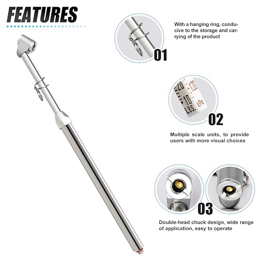 5Pcs Silver Double Straight Type Tire Pressure Gauge，Dual Head Air Pressure Gauge，Pressure Range 10-160 Psi(Suitable for Trucks, etc.