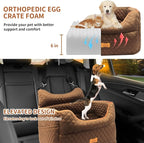 Dog Car Seat - Memory Foam Dog Booster Seat for Small Dogs Up to 25lbs-Elevated Pet Car Seat with Storage Pockets and Dog Seat Belt-Soft Pet Travel Bed for Front & Back Seats-Removable Washable-Brown