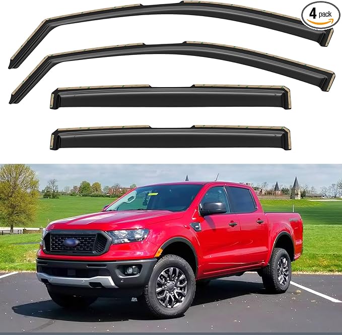 in-Channel Window Visors Rain Guards for 2019-2023 Ford Ranger SuperCrew, Window Vent Wind Deflectors Visors Shades for 19-23 Ranger Crew Cab