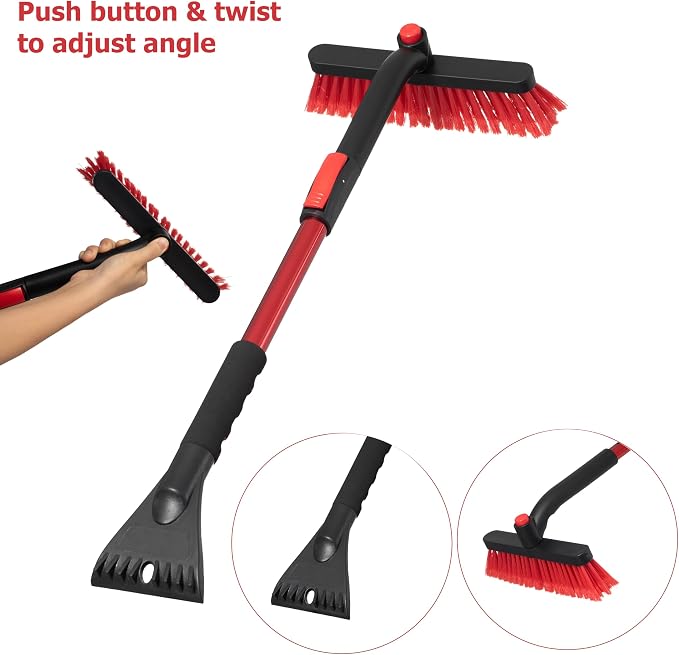 30-40" Extendable Aluminum Snow Brush & Ice Scraper 2-in-1 Winter Car Tool with Scratch-Free Bristles for Car SUV & Trucks, Red