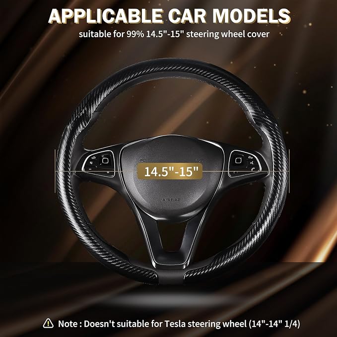 Car Steering Wheel Cover Carbon Fiber, Ultra-Thin Car Steering Wheel Cover,Comfortable & Breathable Microfiber,Universal Fit for Most Cars