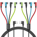 Travel Essentials 90 Degree Multi Charging Cable [2Pack 5FT], Right Angle 4 in 1 Charging Cable, USB Cable Charging Cords with IP/Type C/Type C/Micro Port, Compatible with Most Cell Phones and More