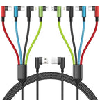 Travel Essentials 90 Degree Multi Charging Cable [2Pack 5FT], Right Angle 4 in 1 Charging Cable, USB Cable Charging Cords with IP/Type C/Type C/Micro Port, Compatible with Most Cell Phones and More