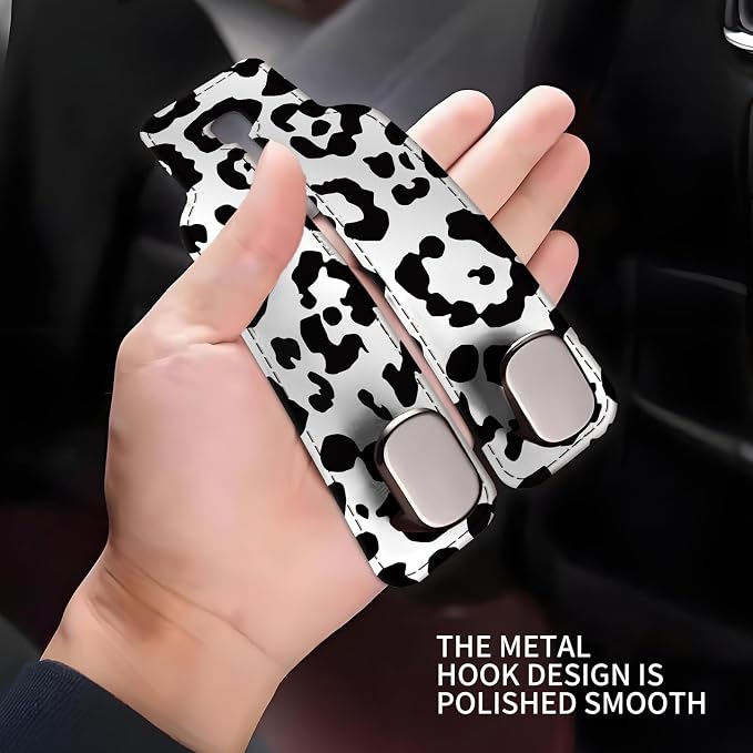Car Seat Headrest Hook, Universal Leather Cute Hanger Holder Hook, Storage Organizer Interior Accessories for Purse Bags Handbag White Black Leopard